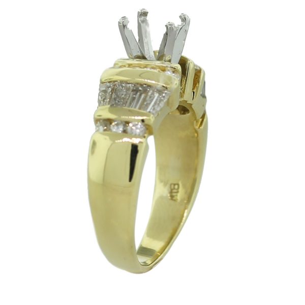 18kt Yellow Gold Round Brilliant & Baguette Diamond Ring Mounting Boca Raton