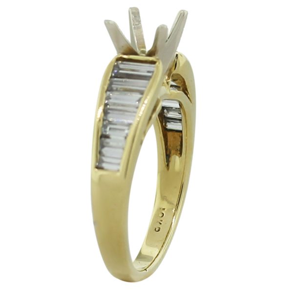 18k Yellow Gold Diamond Baguette 4 Prong Engagement Ring Mounting Boca Raton
