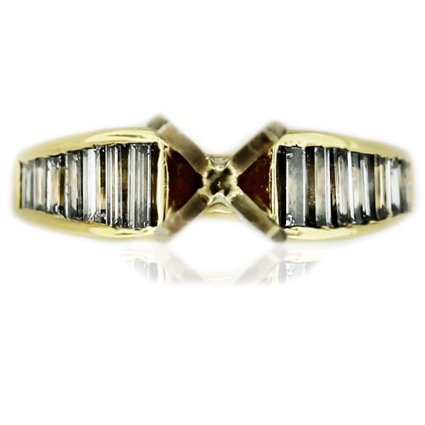 18k Yellow Gold Diamond Baguette 4 Prong Engagement Ring Mounting