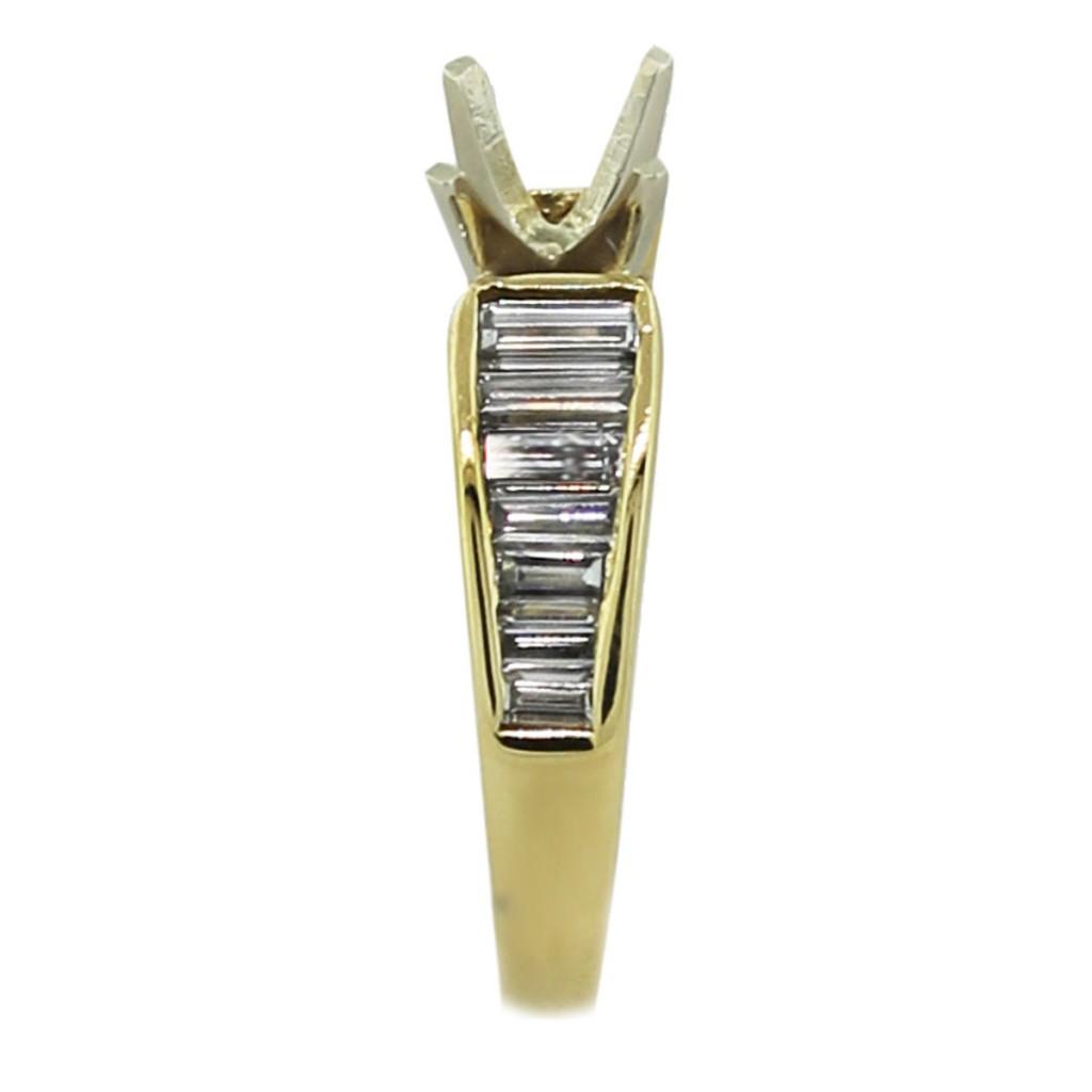 18k Yellow Gold Diamond Baguette Engagement Ring Mounting