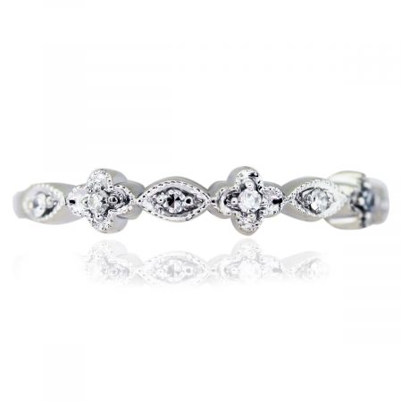 14kt White Gold Floral Diamond Thin Ring