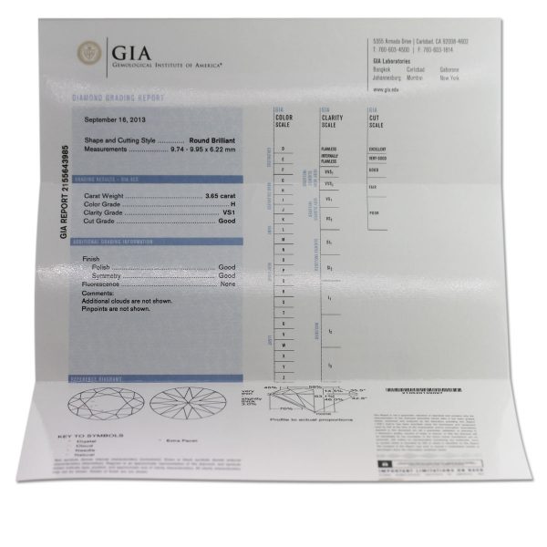 Platinum GIA Certified 3.65ct Round Diamond Engagement Ring GIA certificate