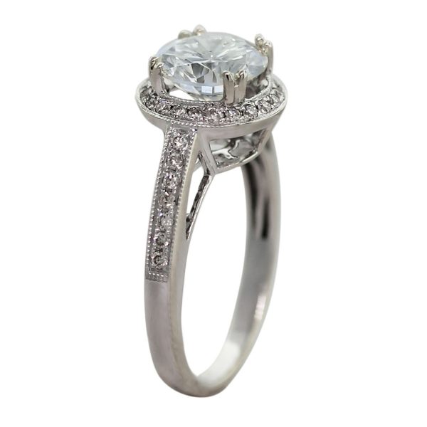 14k White Gold GIA Certified 1.83ct Diamond Halo Engagement Ring Angle