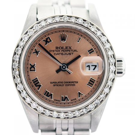 Rolex Datejust 179174 Diamond Bezel Pink Roman Dial SS Watch
