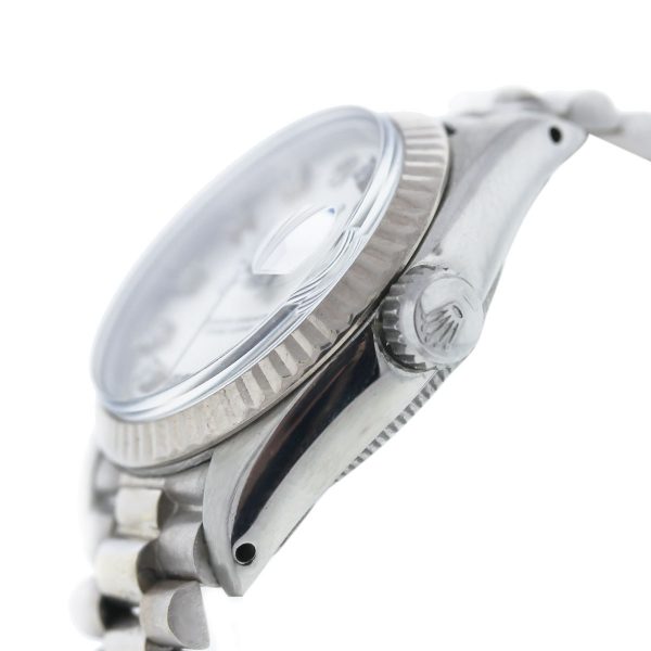 Vintage Rolex Datejust 6917 18k White Gold Diamond Silver Dial Watch Crown
