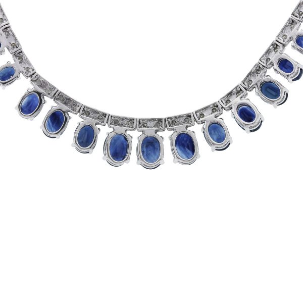 14k White Gold Sapphire & Diamond Necklace Back