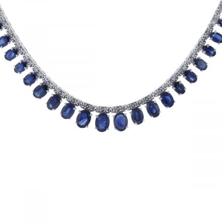 14k White Gold Sapphire & Diamond Necklace