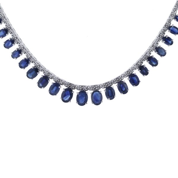 14k White Gold Sapphire & Diamond Necklace