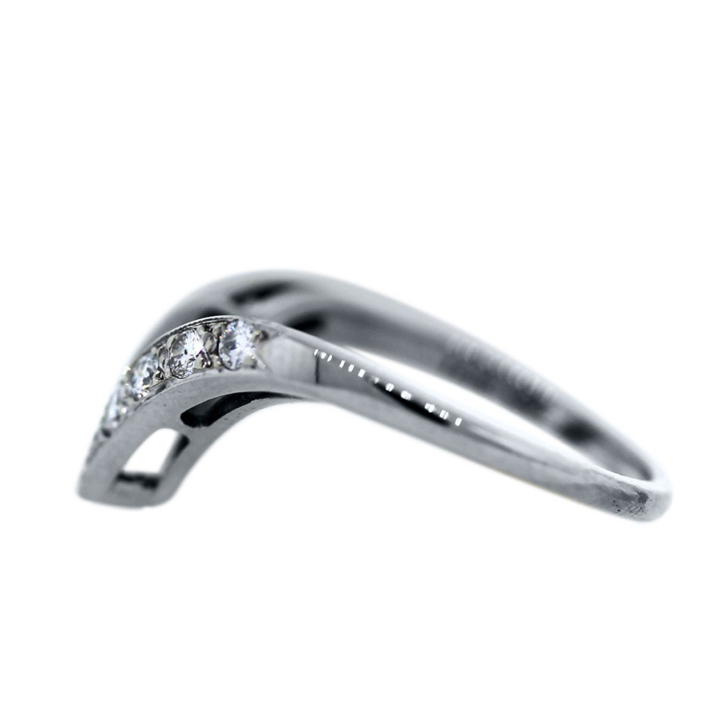14k White  Gold  and Diamond V  Shaped  Wedding  Band  Ring  Boca 