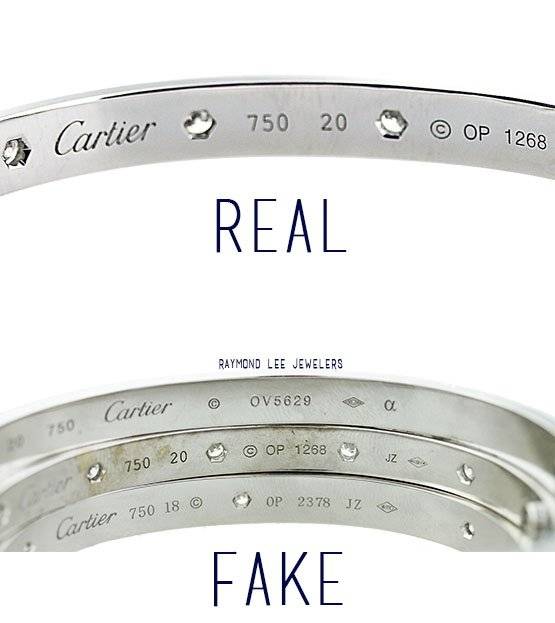 Mismatched fonts on fake Cartier Love bangles