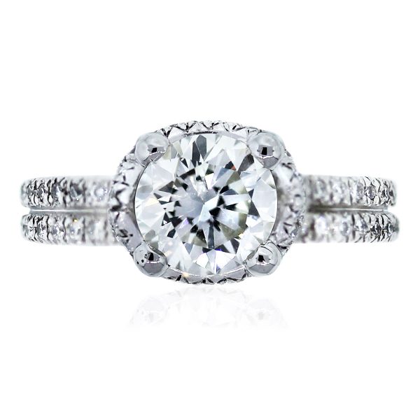 micropave halo round diamond engagement ring