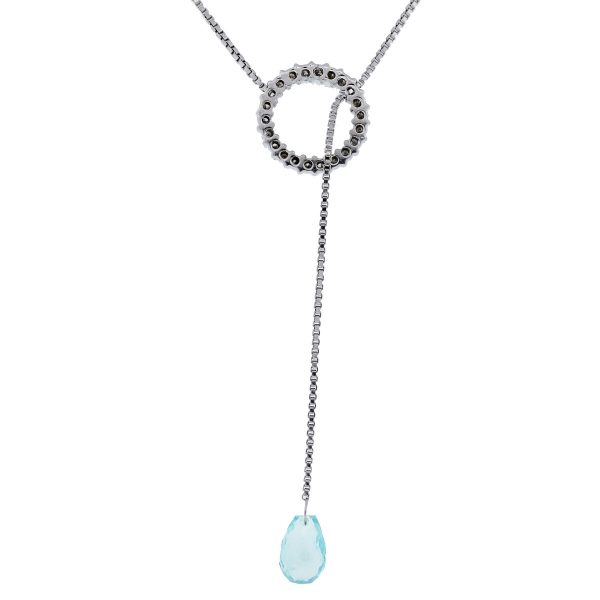 Barry Kronen 18kt Diamond Circle & Aquamarine Lariat Necklace back