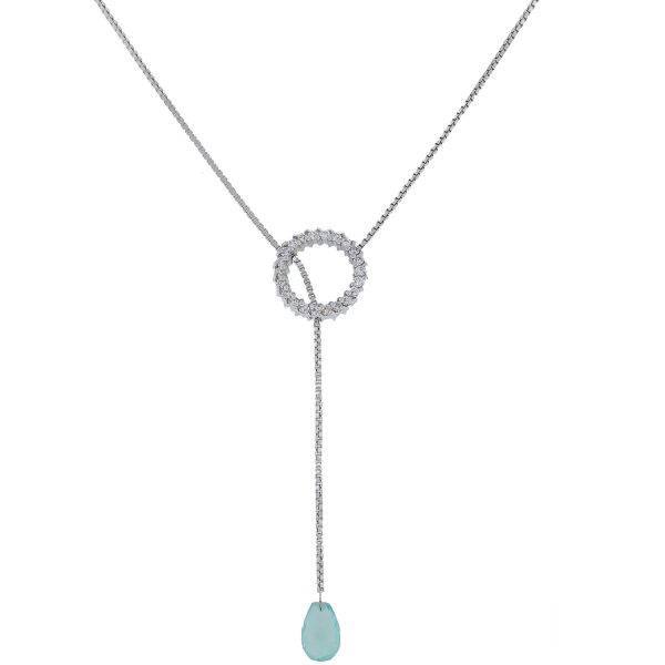 Barry Kronen 18kt Diamond Circle & Aquamarine Lariat Necklace full