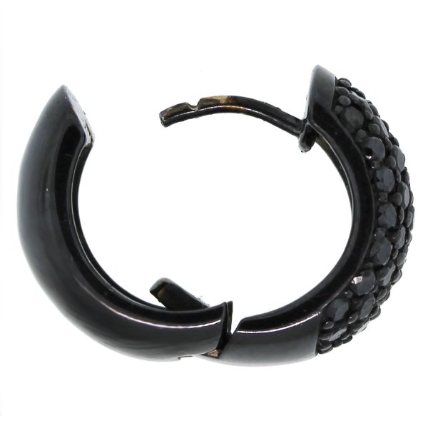 14k Gold Black Rhodium Black Diamond Hoop Earrings open clasp