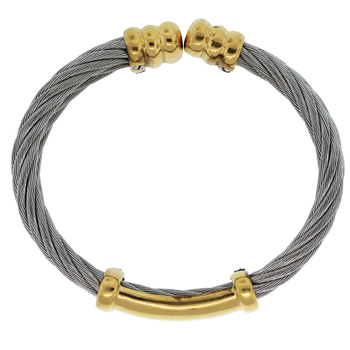 Philippe Charriol Stainless Steel Gold Plated Double Cable Bangle