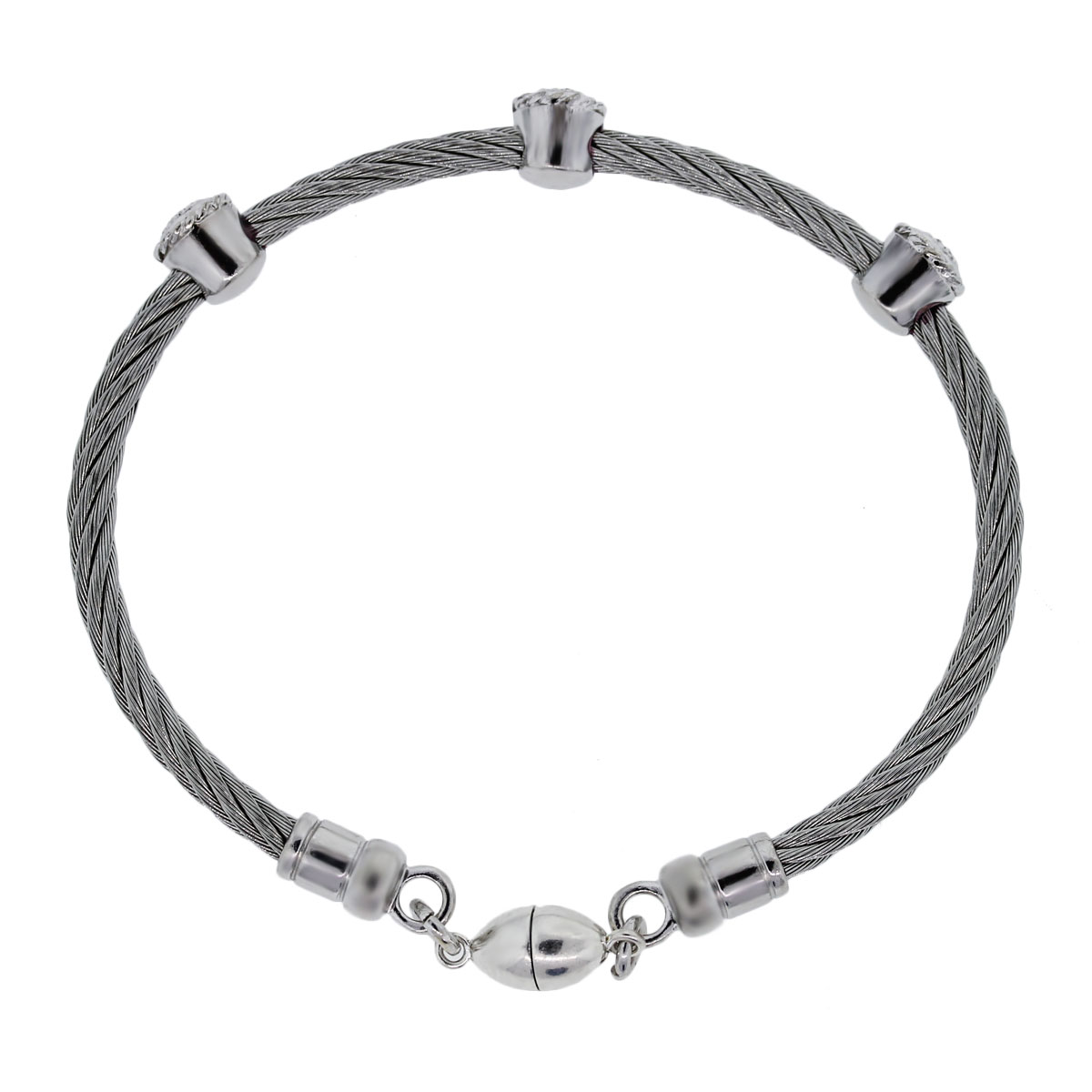 Sterling Silver Diamond Three Circle Cable Bracelet-Boca Raton