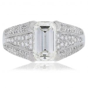 Platinum emerald cut engagement ring