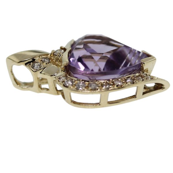 14kt Yellow Gold Fantasy Cut Amethyst Heart & Diamond Pendant side