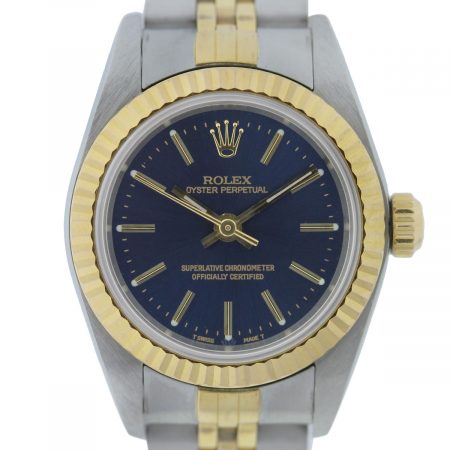 Rolex 76193 Non Date Oyster Perpetual Blue Dial Two Tone Ladies Watch