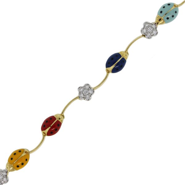 Aaron Basha 18K Gold Multi-Colored Lady Bug/Diamond Flower Necklace links