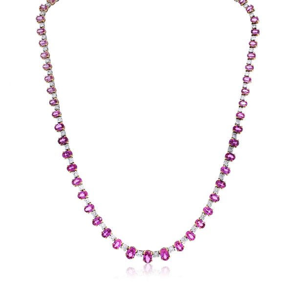 Oval pink Sapphire and Diamond Necklace
