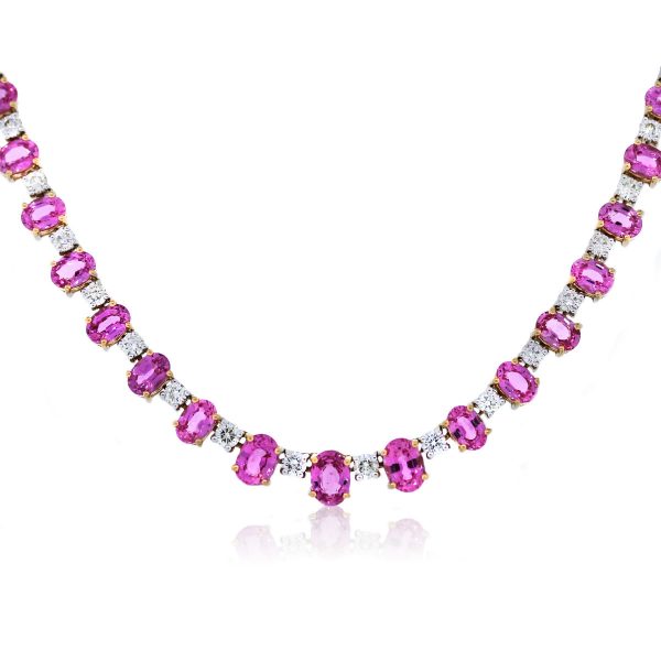 Two Tone Gold Diamond and Pink sapphire Necklace
