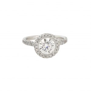 GIA Certified 18k White Gold 1.47ctw Round Brilliant Diamond Halo Engagement Ring