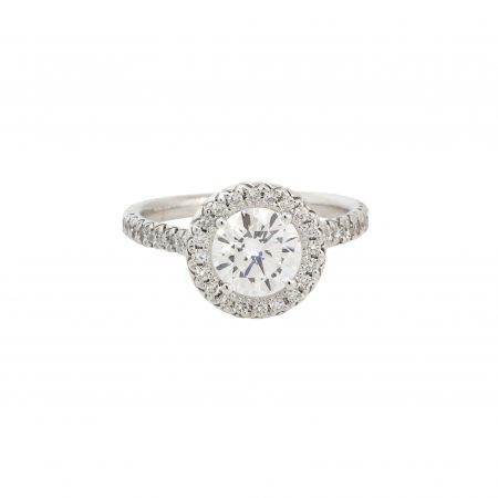 GIA Certified 18k White Gold 1.47ctw Round Brilliant Diamond Halo Engagement Ring