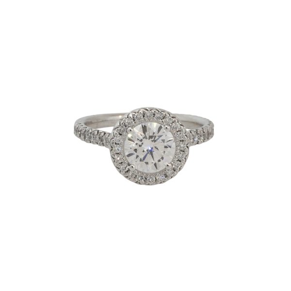 GIA Certified 18k White Gold 1.47ctw Round Brilliant Halo Engagement Ring