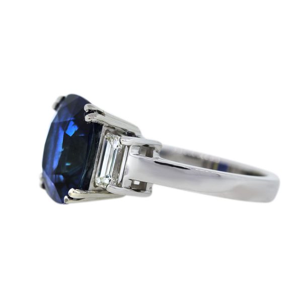Emerald Cut Diamond and Sapphire Ring