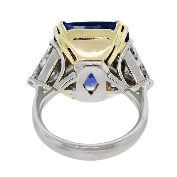 Platinum/18k Gold Radiant Cut Sapphire & Trillion Cut Diamond Ring back
