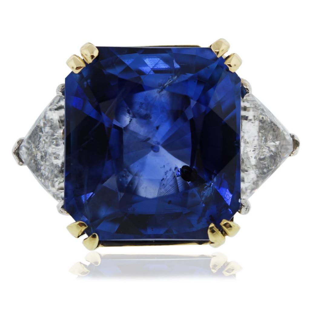 Platinum/18k Gold Radiant Cut Sapphire & Trillion Cut Diamond Ring