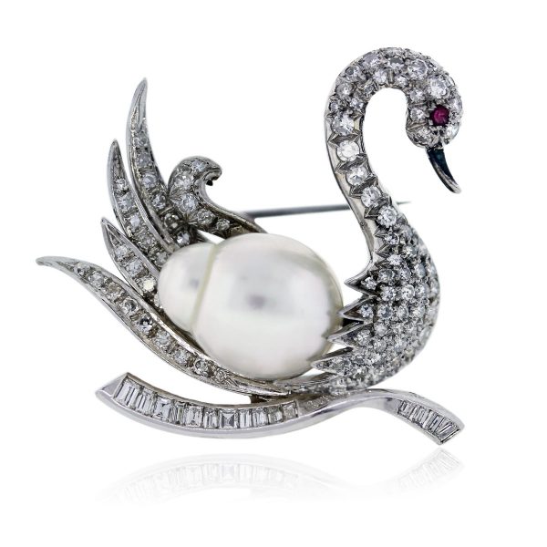 Baroque Pearl and Diamond Pin