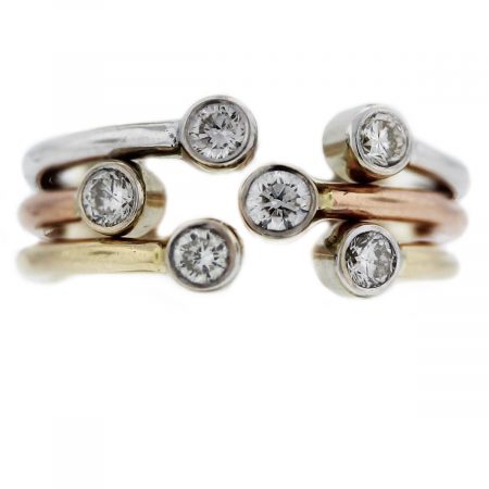 14k Set of 3 Tri Gold Diamond Stackable Rings