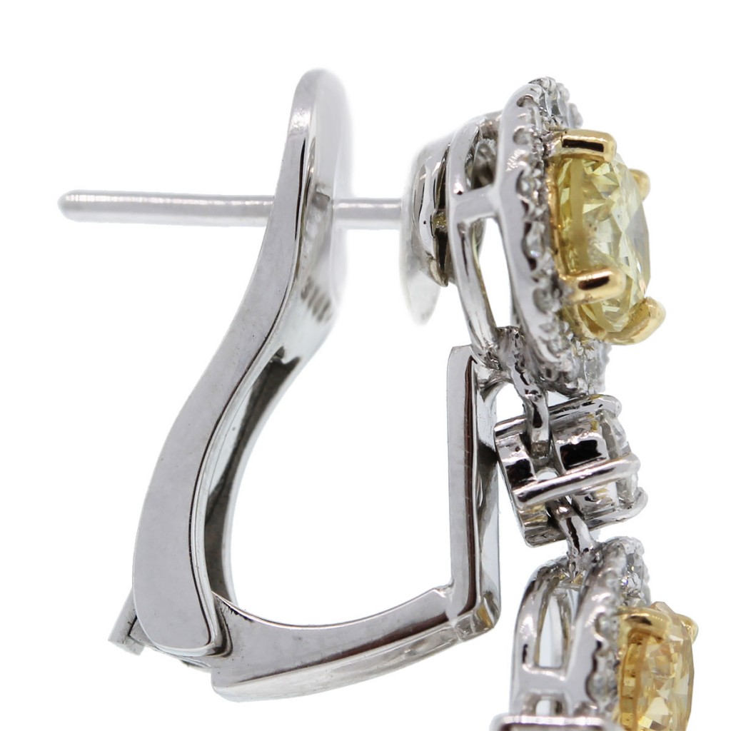 GIA Certified Platinum Fancy Yellow Diamond Chandelier Earrings clasp
