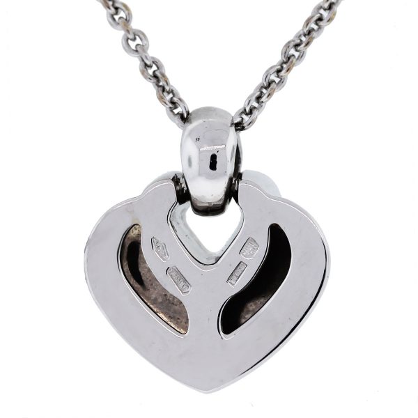 Bulgari 18k White Gold Diamond Heart Pendant w/ Chain back