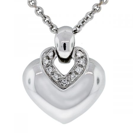 Bulgari 18k White Gold Diamond Heart Pendant w/ Chain