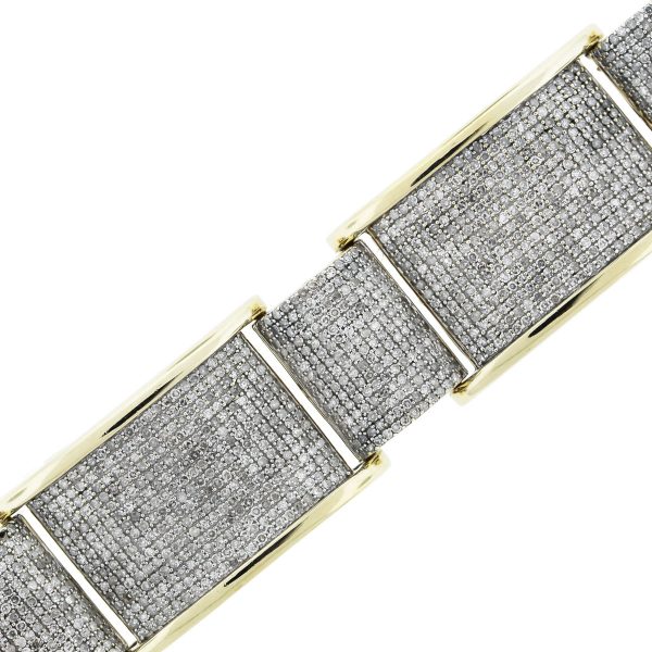 10k Gold Round Cut Diamond Pave Thick Link Men's Bracelet