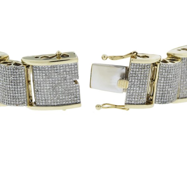 10k Yellow Gold Round Cut Diamond Pave Link Men's Bracelet
