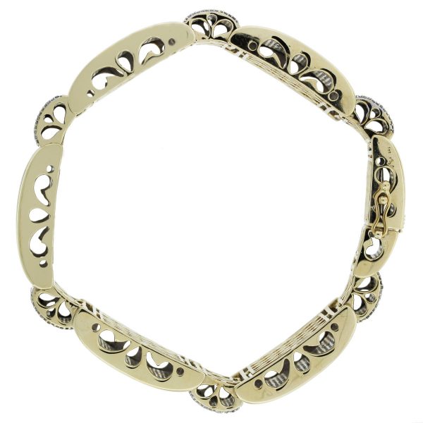 10k Yellow Gold Round Cut Diamond Thick Link Men's Bracelet