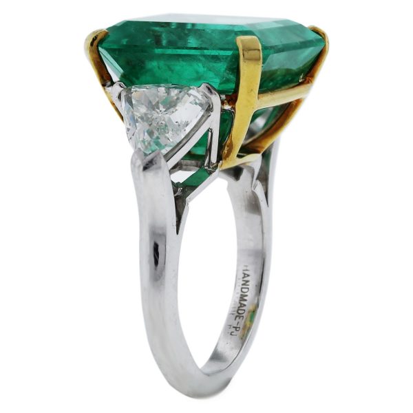 Trillion Cut Diamond and Radiant Cut Emerald Platinum & 18k Yellow Gold Ring