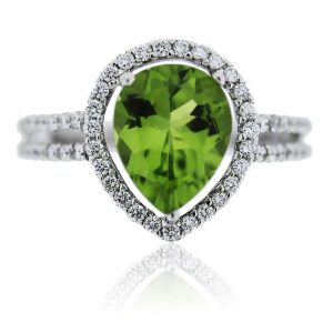 White Gold Diamond Peridot Ring