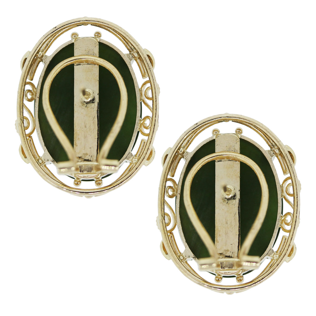 14k Yellow Gold Oval Jade Earrings -Boca Raton