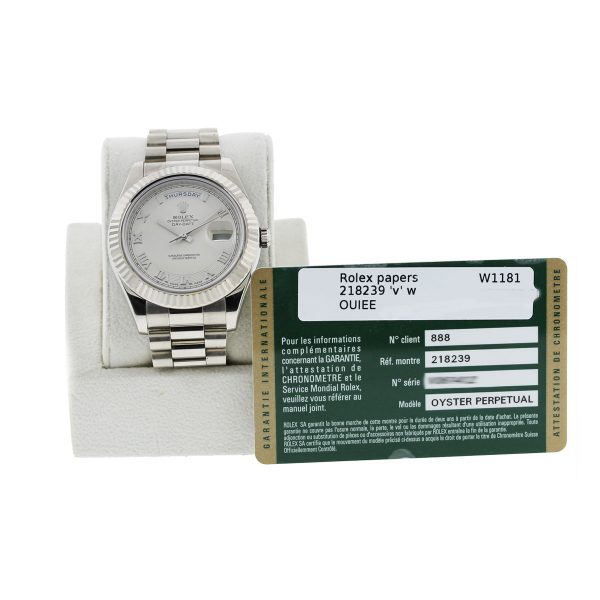 Rolex Day Date 218239 Eggshell Roman Dial 18k White Gold Watch papers