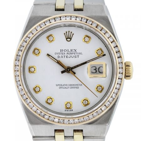Rolex DateJust 17013 Two Tone White Pyramid Diamond Dial/Bezel Watch