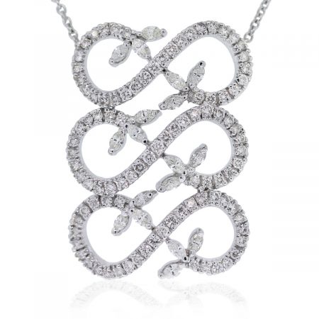 18kt White Gold Round Brilliant & Marquise Diamond Spiral Pendant Necklace