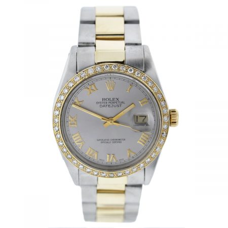 Rolex DateJust 16013 Diamond Bezel Silver Roman Dial Two Tone Watch