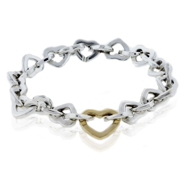 Tiffany and Co. Sterling Silver/18k Yellow Gold Heart Link Bracelet