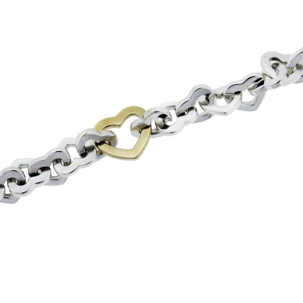 Tiffany and Co. Sterling Silver and 18k Yellow Gold Heart Link Bracelet