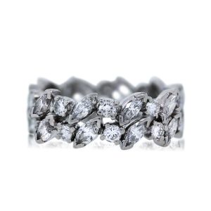 Platinum Marquise and Round Cut Diamond Unique Wedding Ring